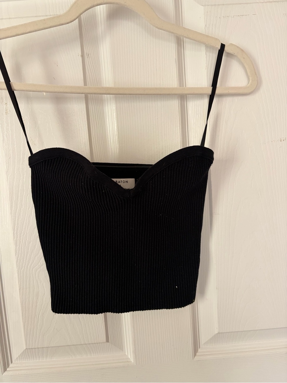 Black Ribbed Sweetheart Crop Strapless Top - Women